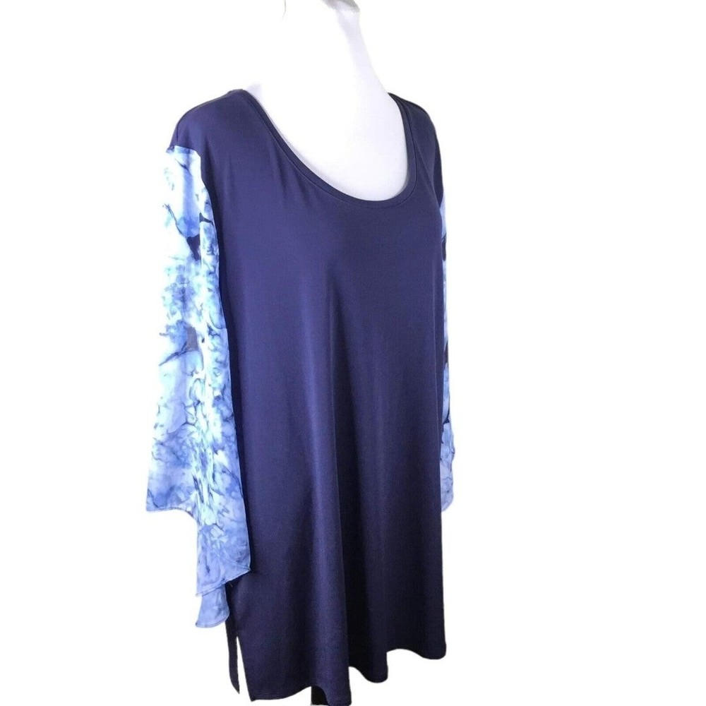JM Collection Abstract Color block Roundneck Flare Sleeve Slit Tunic Top XXL